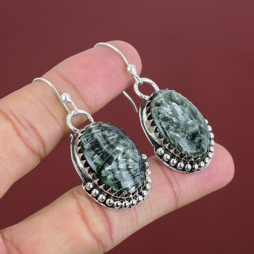 Seraphinite Earrings 925 Sterling Silver Earring Handmade Brand New Earring Latest Design Earring Seraphinite Gemstone Jewelry Gifts For Mom