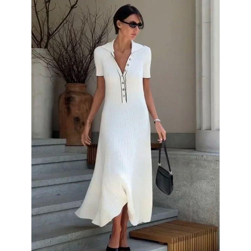 Party Collar High Waisted Knitted Dress Lapel High Waist Knitted dress