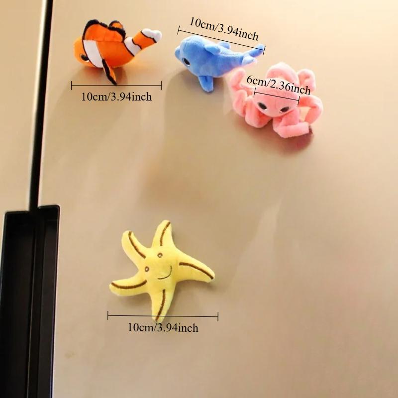 Creative Marine Animals Plush Fridge Magnet Cute Clown Fish Sticker Fluffy Doll Home Refrigerator Cartoon Decor Dolphin Octopus
