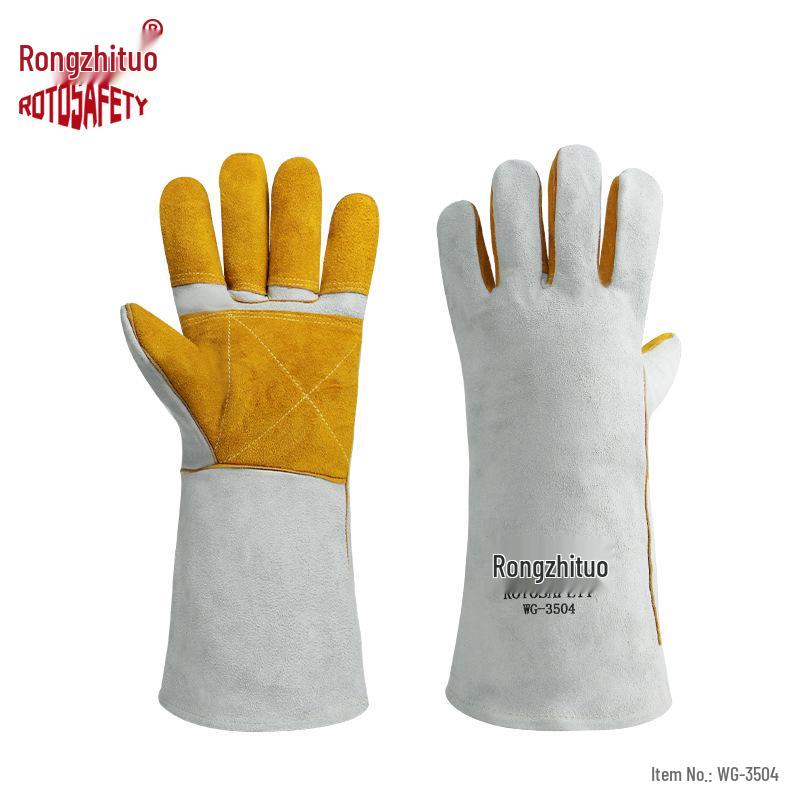 Heat-Resistant Cowhide Welding & Gardening Gloves - Anti-Scald, Anti-Thorn, Long, Durable