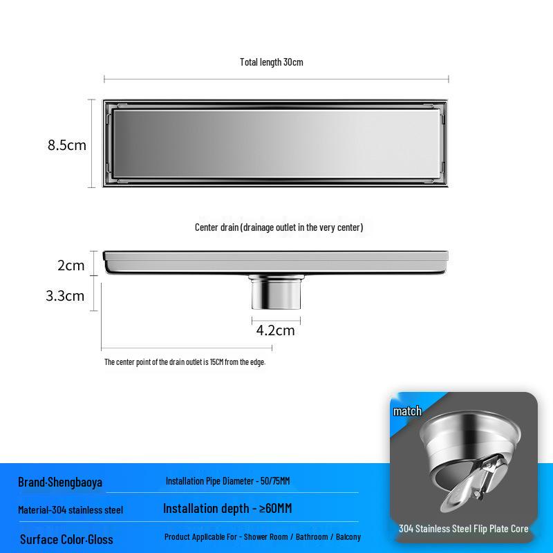 Bright Light 304 Stainless Steel Invisible Floor Drain - Odor-Resistant for Hotel Showers