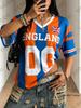 Sommer Neues Streifen England Druck T-Shirt Für Damen Kurzarm Patchwork V-Ausschnitt T-Shirts Sport Fußballtrikot Y2K Übergroße Oberteile