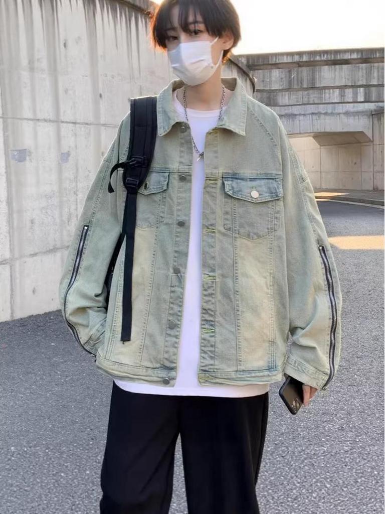 Unisex Trendy Zipper Denim Jacket: American Hong Kong Style for Spring & Autumn