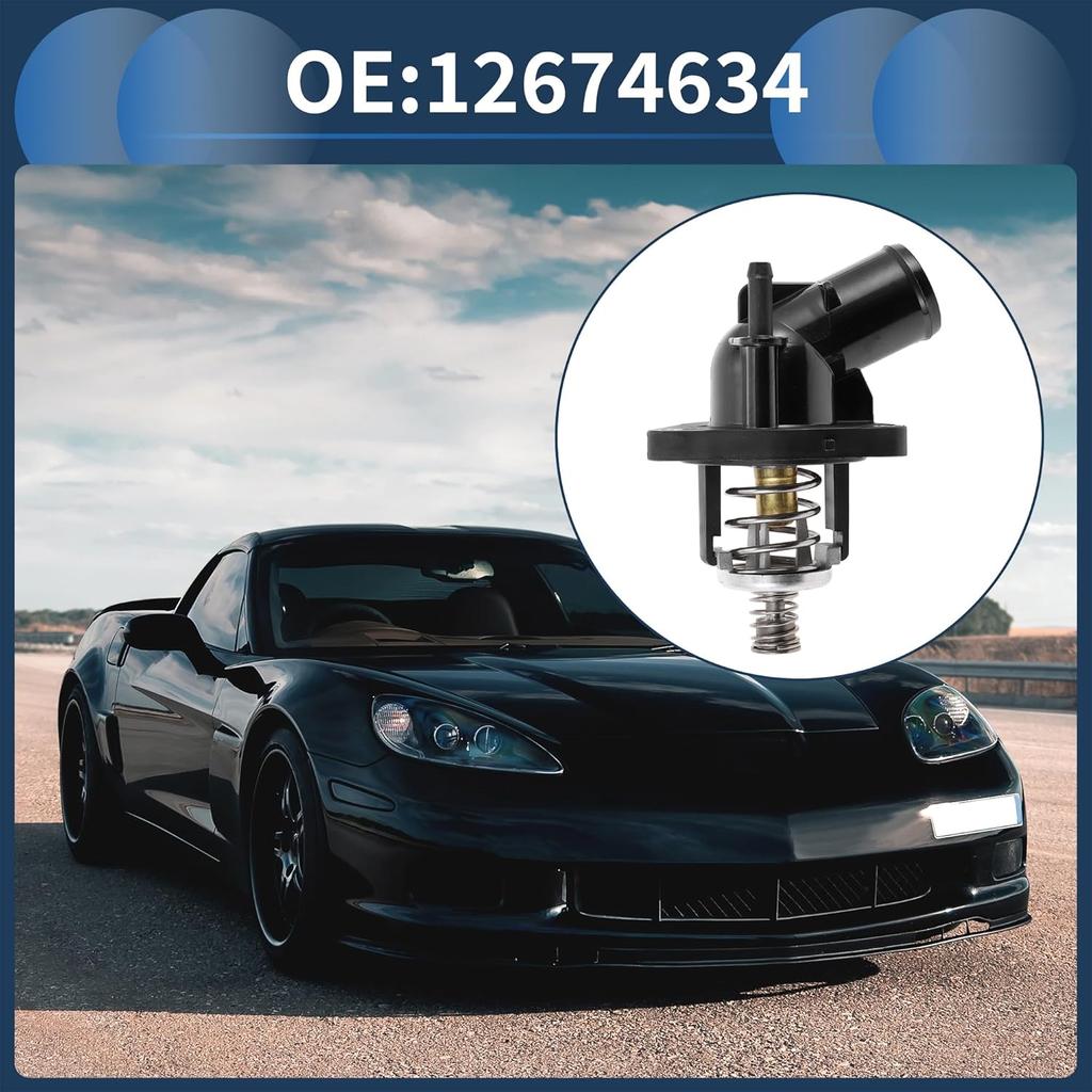 Car Thermostat Inner Engine Coolant Thermostat Housing Assembly No.12674634 for Chevrolet Corvette 6.2L V8 2015-2019 Plastic Black Durable