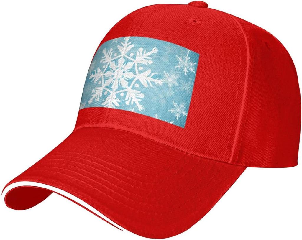Snowflake Winter Print Baseball Cap Polyester Casual Adjustable Sun Protection Unisex Adult Trucker Hat