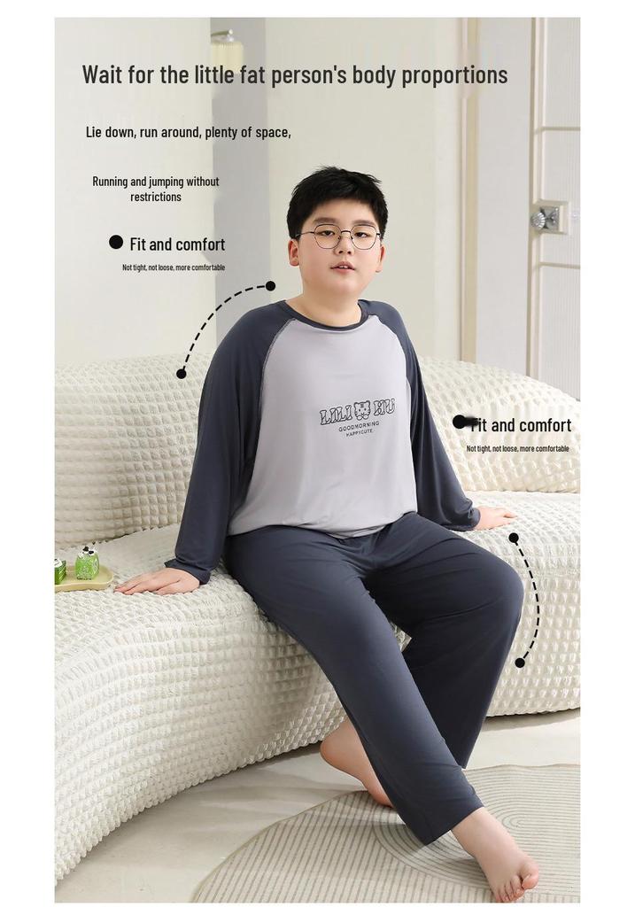 Spring Plus Size Kids' Raglan Long Sleeve Pajama Set - Teen Loose Fit