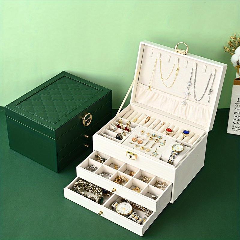 3-layer Drawer Type Jewelry Storage Box, Desktop Lockable Finishing Storage Container For Jewelry Earrings Rings Necklaces Bracelets Pendants