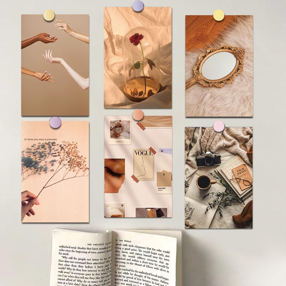 

20 шт. Бежевые наклейки для постеров, коллажные карточки, эстетика, фотография, мода, коллаж, Харадзюку, домашний декоративный фон, наклейки