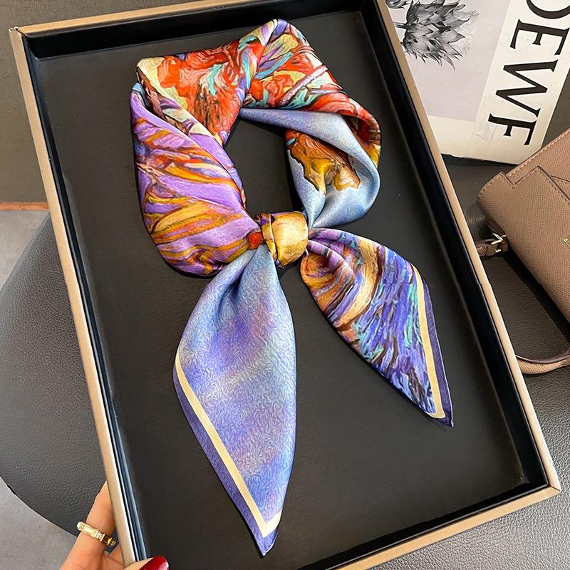Silk summer versatile colorful printed scarf shawl fashionable neck scarf square scarf 100% mulberry silk scarf