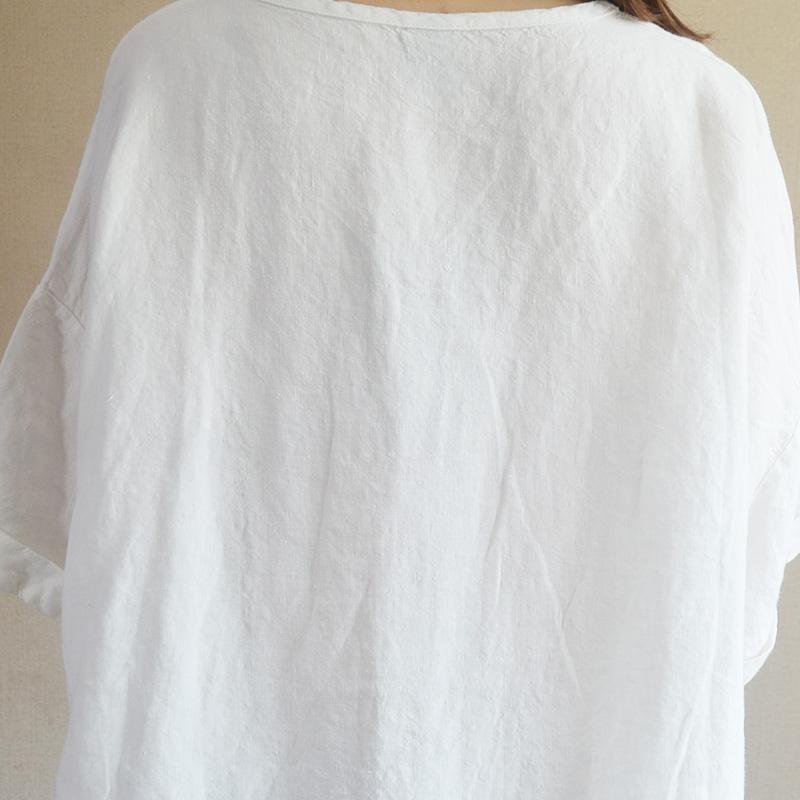 Plus Size Women Summer Cotton Linen T-shirts Short Sleeve Loose Tshirts Vintage Oversized Tops