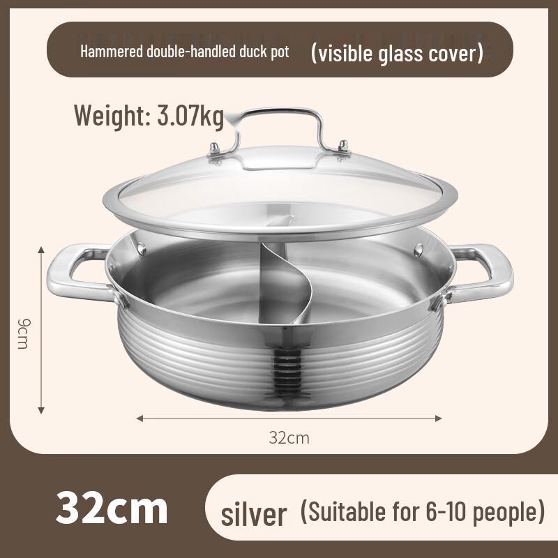 Ouluoti 3-Layer 304 Stainless Steel Divided Hotpot