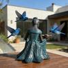 Fairy Garden Statue Bird Feeder And Bird Bath Resin Outdoor Decorative Girl Sculpture for Garden Lawn Patio Yard Decor