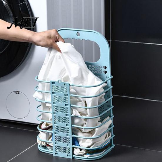 Foldable Hanging Hamper Laundry Basket, Breathable Hollow Design, Wall Mounted Portable Dirty Clothes Bag Space Saving Organizer, for Bathroom