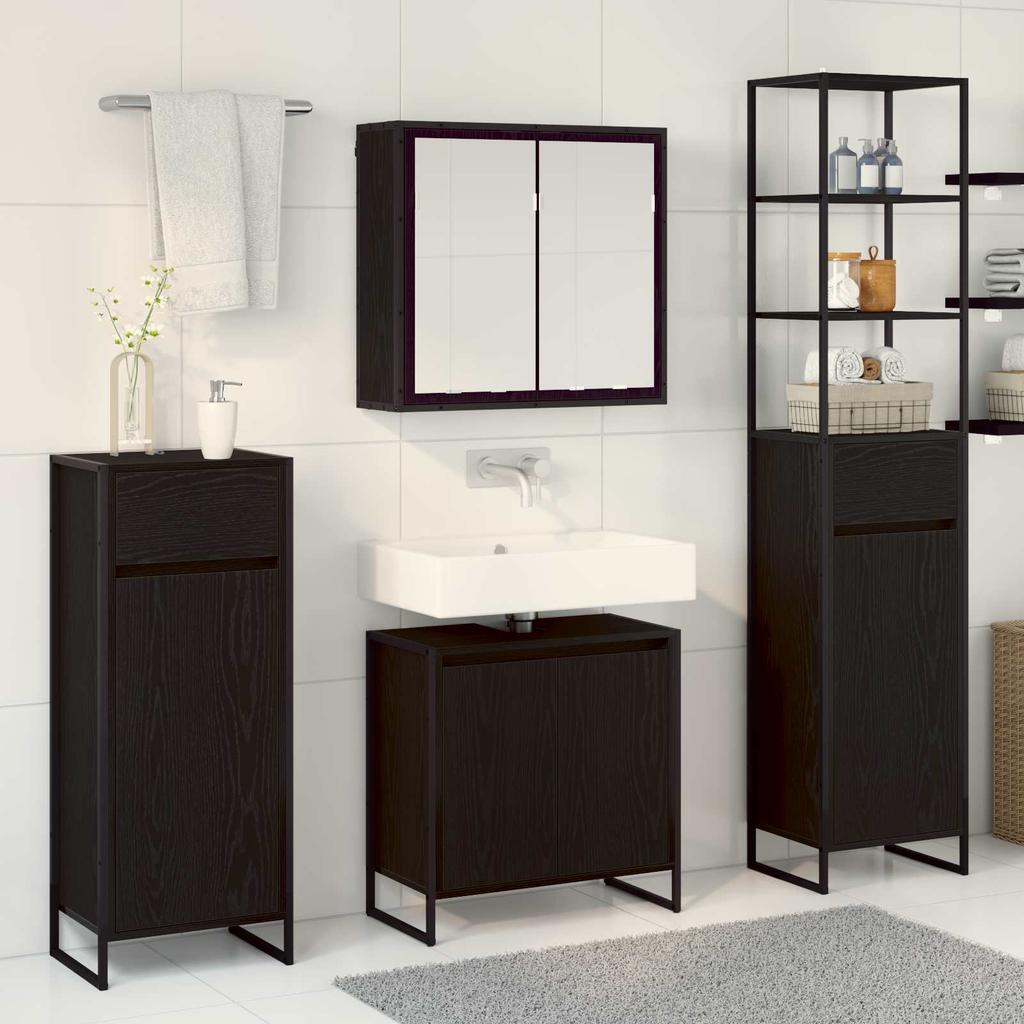 Bathroom Furniture Set with Door Black Oak Effect Wood Based Material