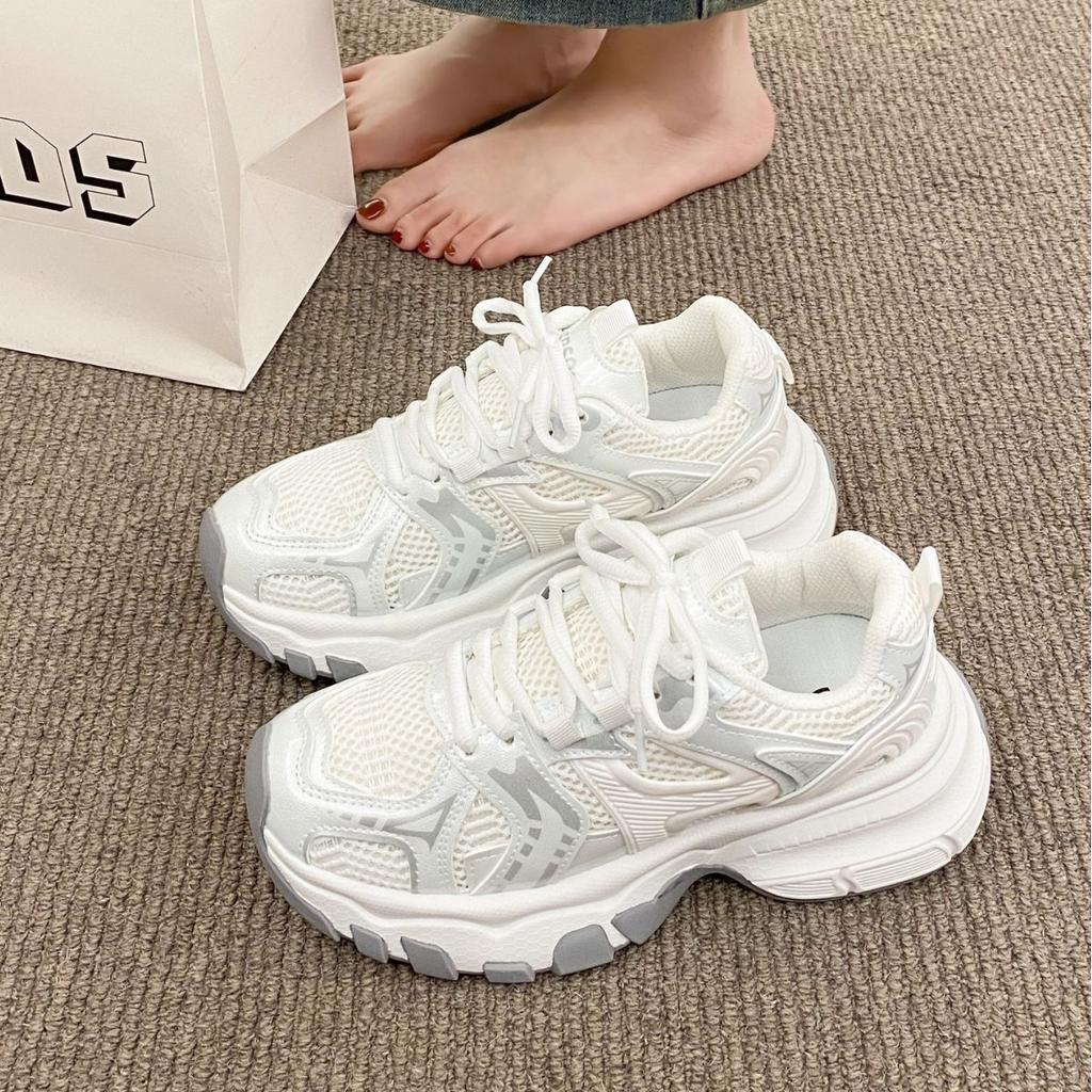 Breathable Mesh Soft-soled Dad Shoes 2025 Spring and Summer Thin Thick-soled Sports and Leisure Ins Trendy Women's Sports Shoes Thick-soled
