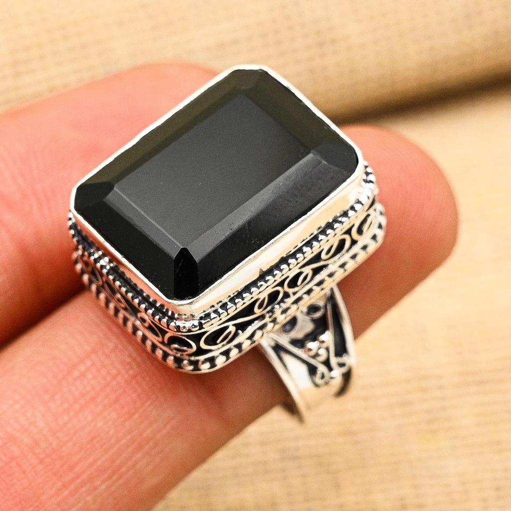 Black Spinel Gemstone Handmade 925 Sterling Silver Jewelry Ring For Engagement Gift