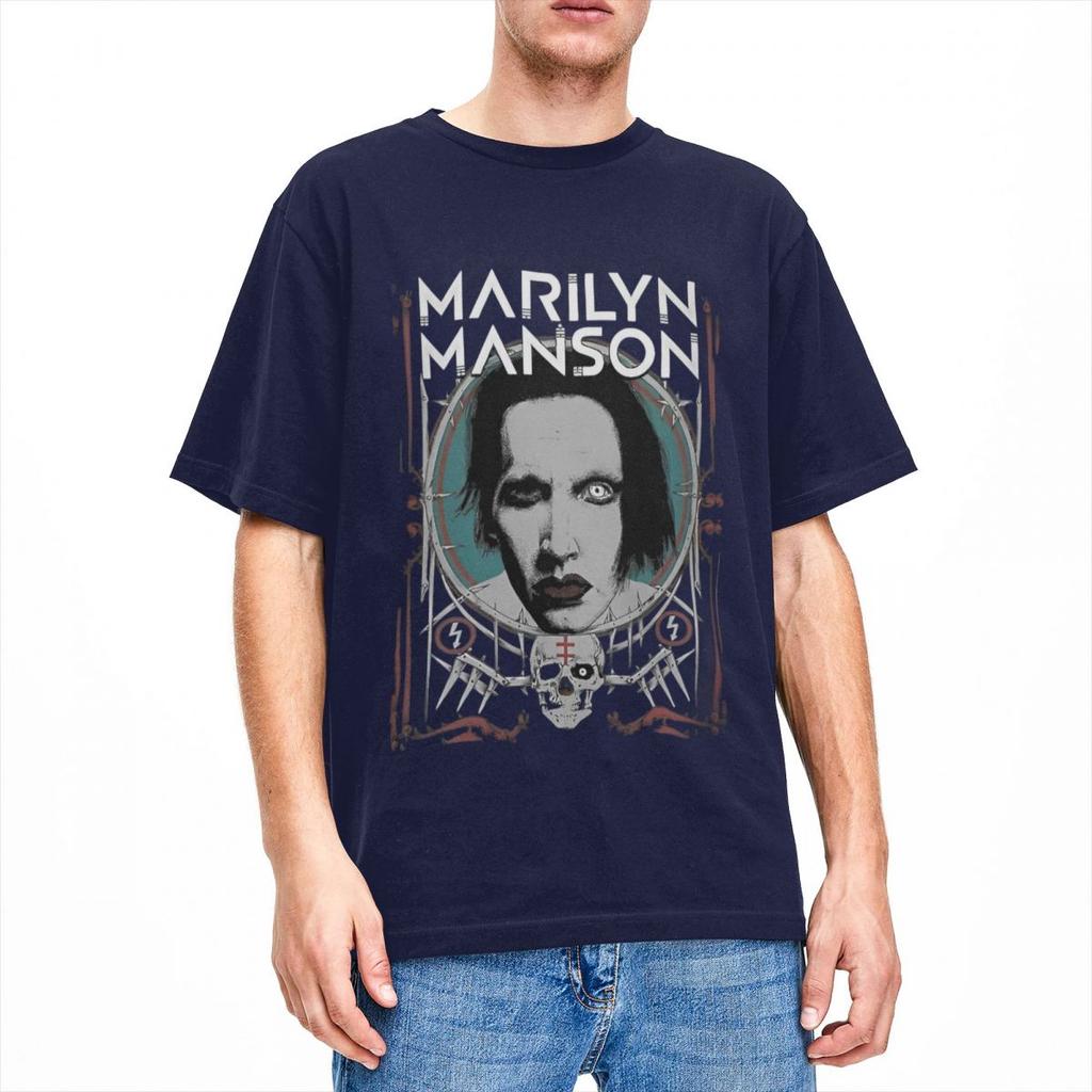 Vintage Marilyn Manson TShirts Men Women Crew Neck Cotton T Shirt Gothic Rock Music Short Sleeve Tees 6XL Clothing