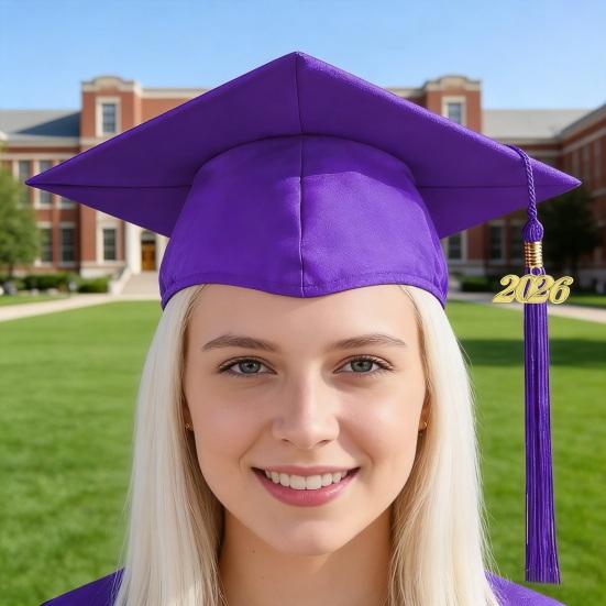 Studentmössa 2026 Examenshatt Slät Yta Fyrkantig Krona Design Examenshatt med Guldtofs Årsinredning