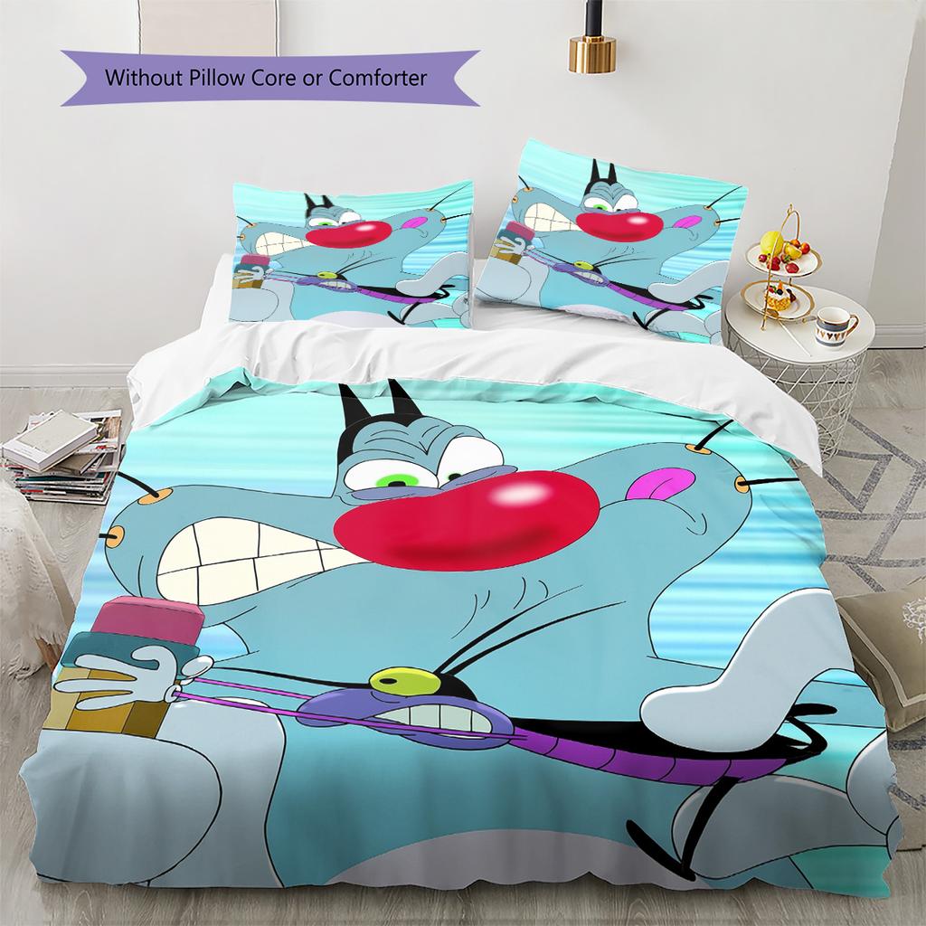 Fat Cat and Xiao Qiang Pattern Bedding Quilt Set Home Decoration Gift (1 * duvet cover + 2 * pillowcase without core)