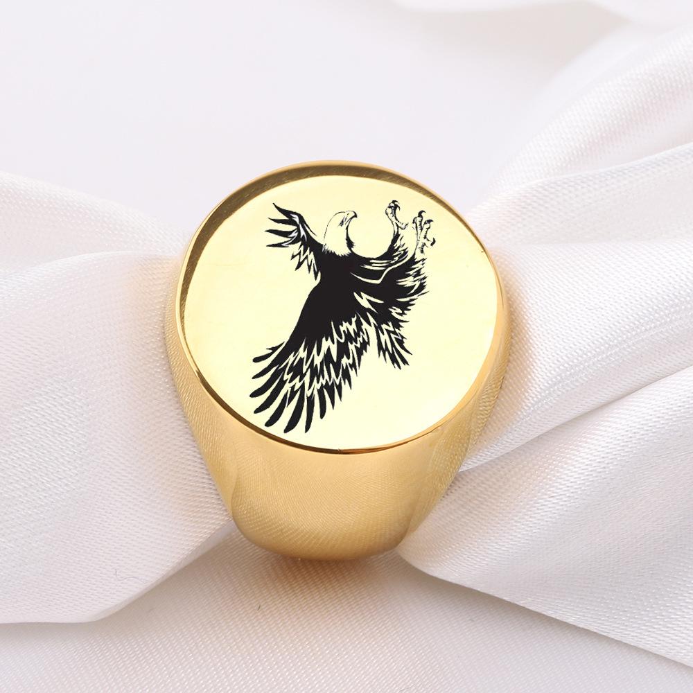 22MM Stainless Steel Eagle Engraving Round Ring for Men
