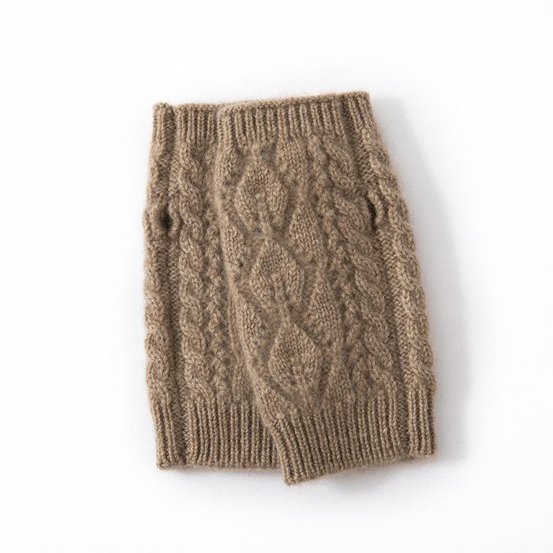 Women s 100% Cashmere Fingerless Gloves - Thick Cable Knit, Warm for Autumn  Winter One Size верблюд