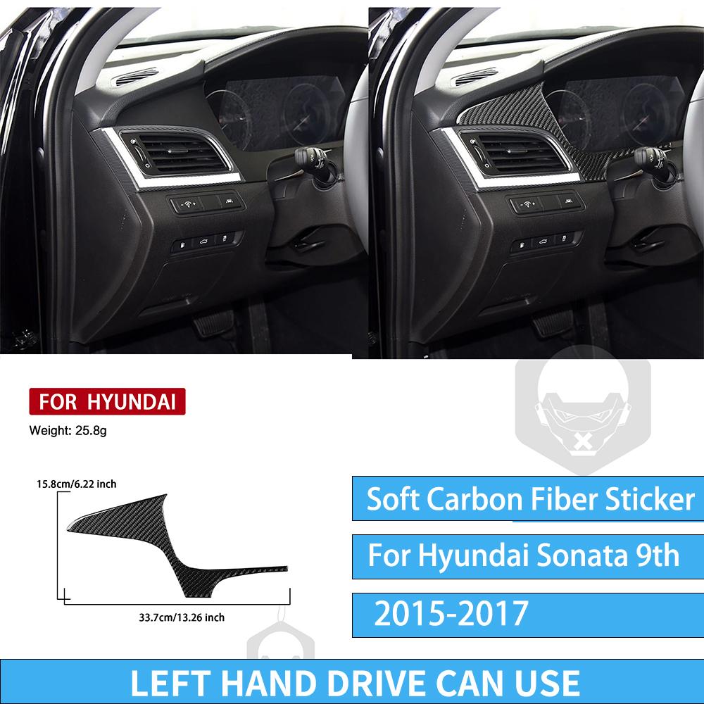 For Hyundai Sonata 9 2015 2016 2017 Automobile Dashboard Frame Real Carbon Fiber Sticker Car Interior Accessories Black LHD