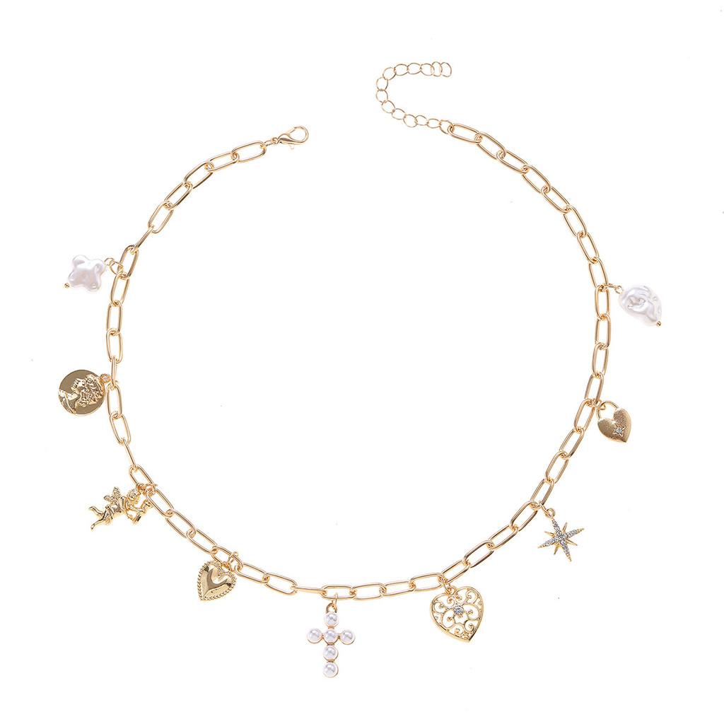 Heart Cross Necklace For Women Romantic Jewelry Zinc Alloy Geometric Pendant Summer