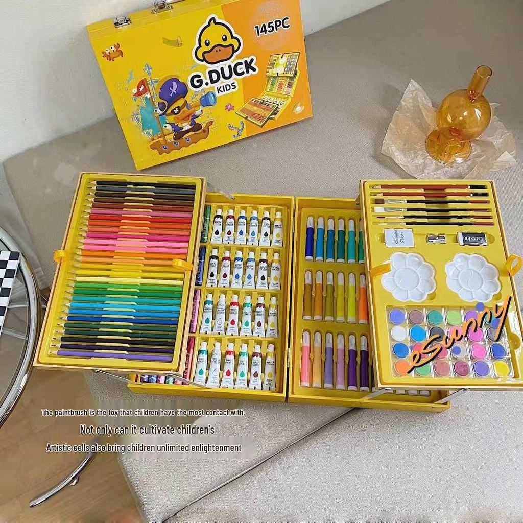 145-Piece Deluxe Watercolor Pen Set for Kids - Double-Layered Aluminum Box Art Supplies & Painting Tools