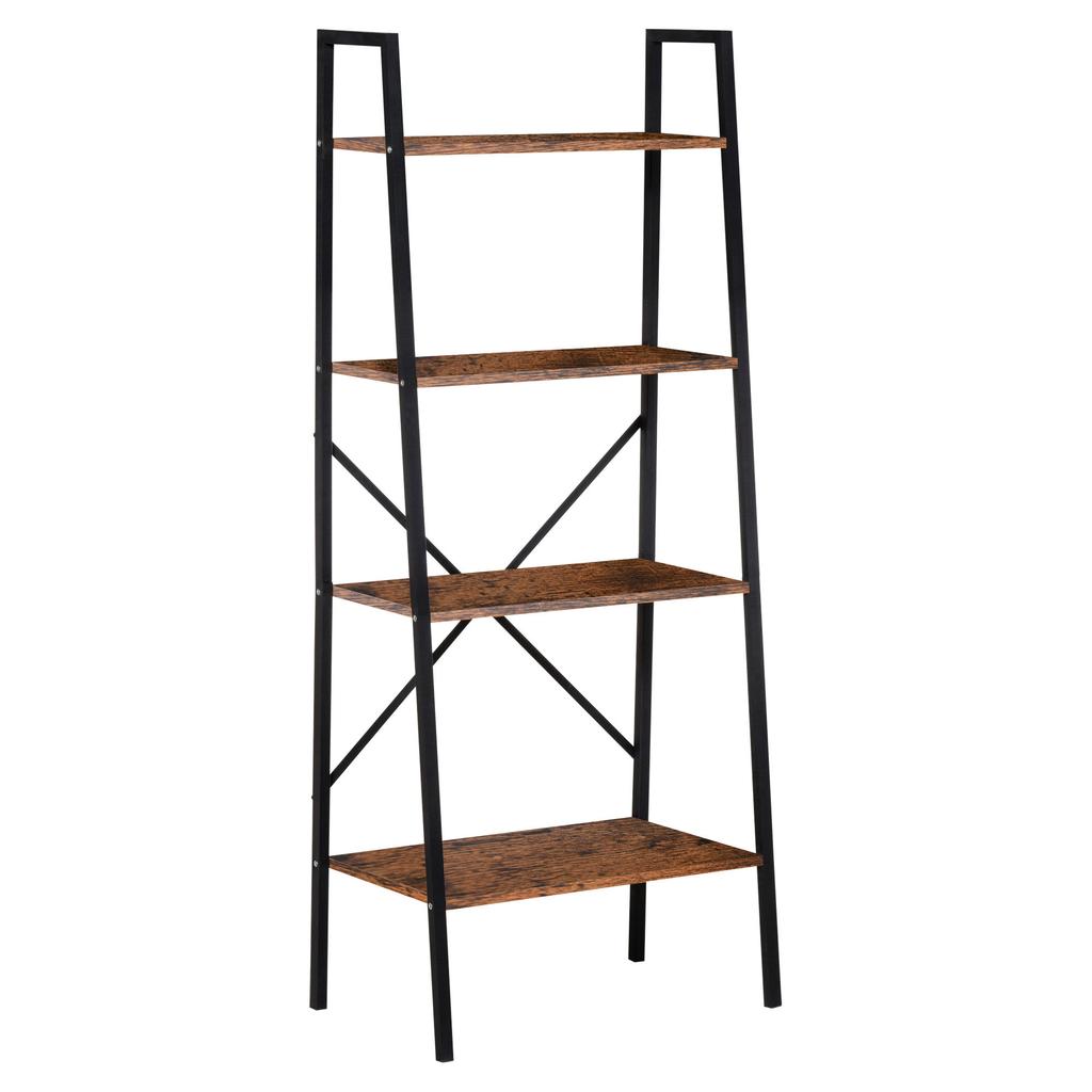 Ladder Shelf, Bookshelf, 4-Tier Industrial Storage Rack for Living Room, Bedroom, Kitchen, Rustic Brown and Black