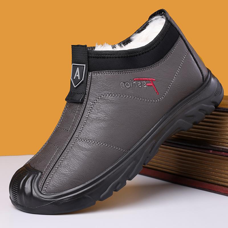 Men's Sports Cotton Shoes Winter Fleece Warm Cotton Shoes Waterproof Leather Upper One-step Casual Soft Sole Comfortable