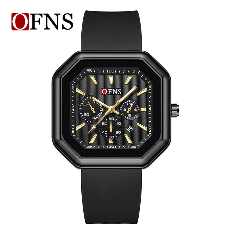 OFNS Men s Fashionable Waterproof Square Quartz Watch with Small Seconds, Calendar, and Steel Band.