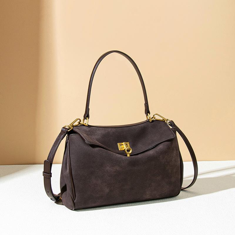 Kelly Bag, High-end Frosted Suede Flap Handbag, Large Capacity Commuting Versatile Single Shoulder Crossbody Bag