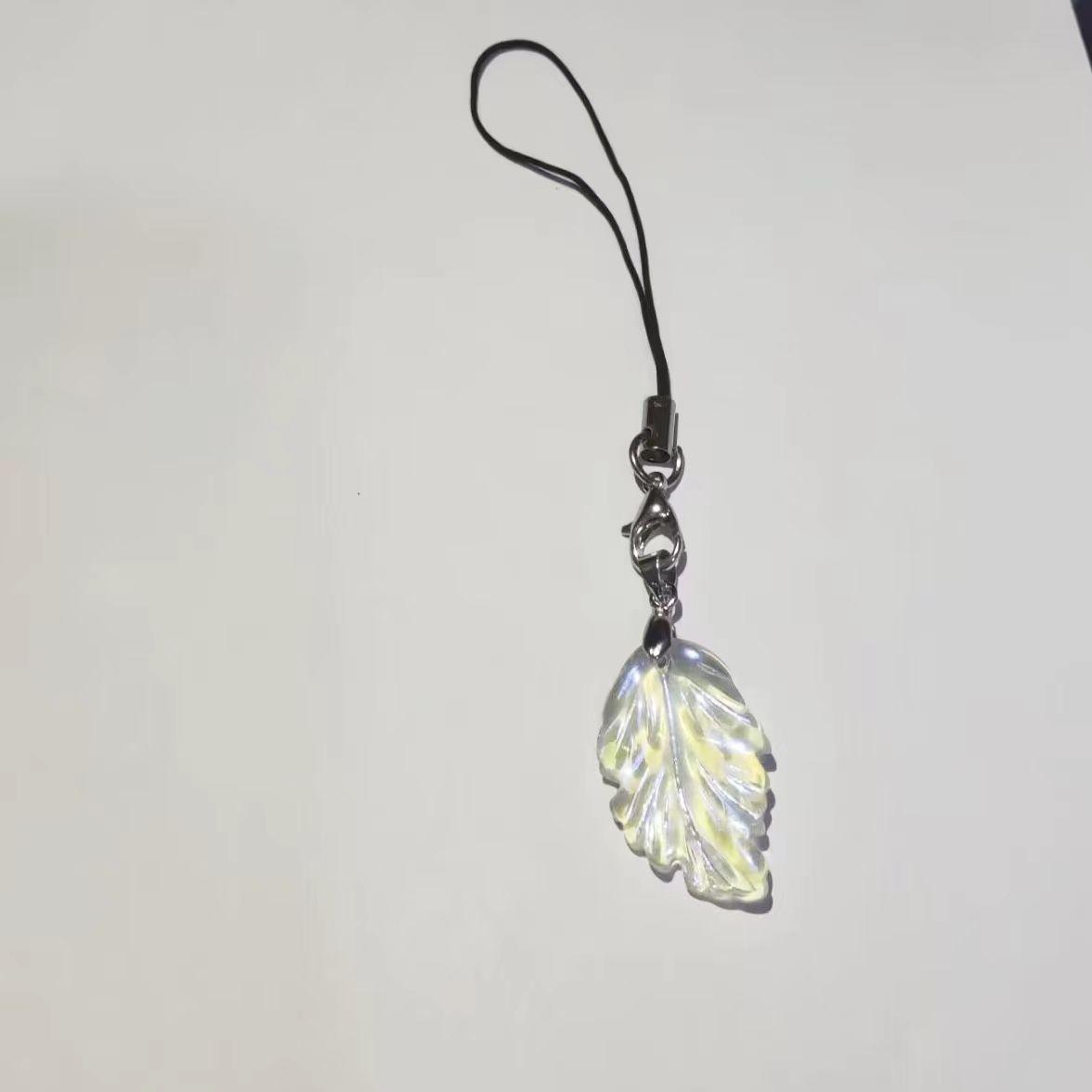 

Original Glass Leaf Phone Charms Pendant Cute Bling Short Lanyard Cases For iPhone 15 CCD Camera Airpods Bottle Books Ins Korea glass