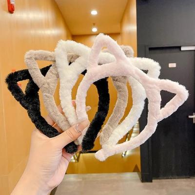 Plush Cat Ear Headband & Cute Heart Hair Clip Set for Skincare Routine