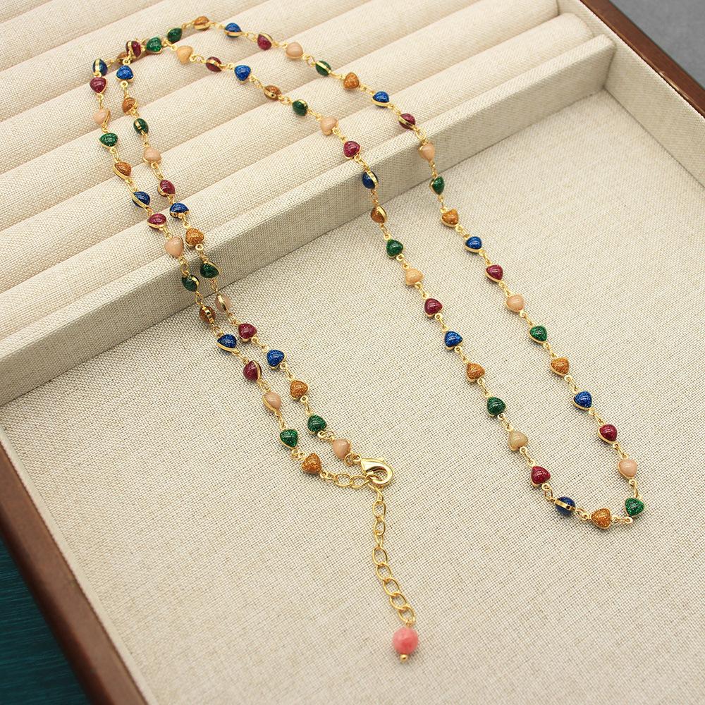 Necklace Dripping Oil Colored Crystal Beaded Handmade Long Sweater Chain Design Autumn And Winter