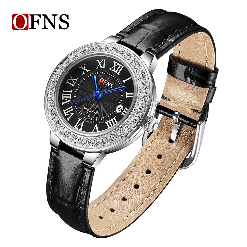 OFNS Women's Luxury Watch: Round Diamond-Inlaid, Versatile Ins Style, Calendar, 30M Waterproof