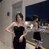 Suspender Skirt Drawstring Pleated Black Arm Short Skirt Women's French Design Sense Niche Temperament Spice Girl Sexy Dress