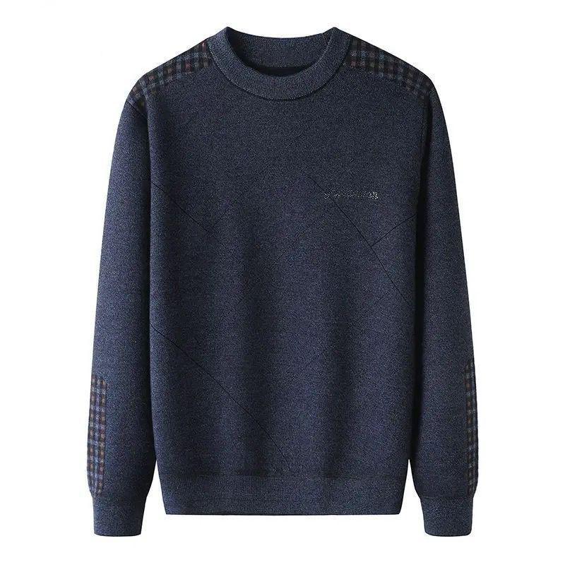 

Men s Plus Velvet Knit Plaid Sweater - Thickened Winter Round Neck for Middle-Aged Dads & Grandpas M for 90-115 kg