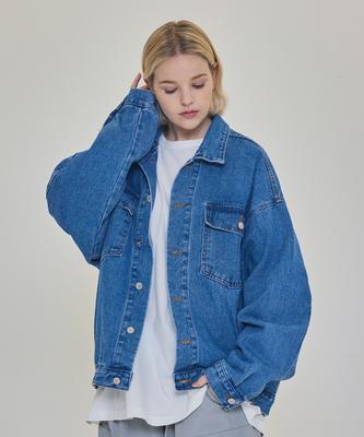 Cargobros Oversized Trucker Jeansjacke für Damen (Mittelblau)