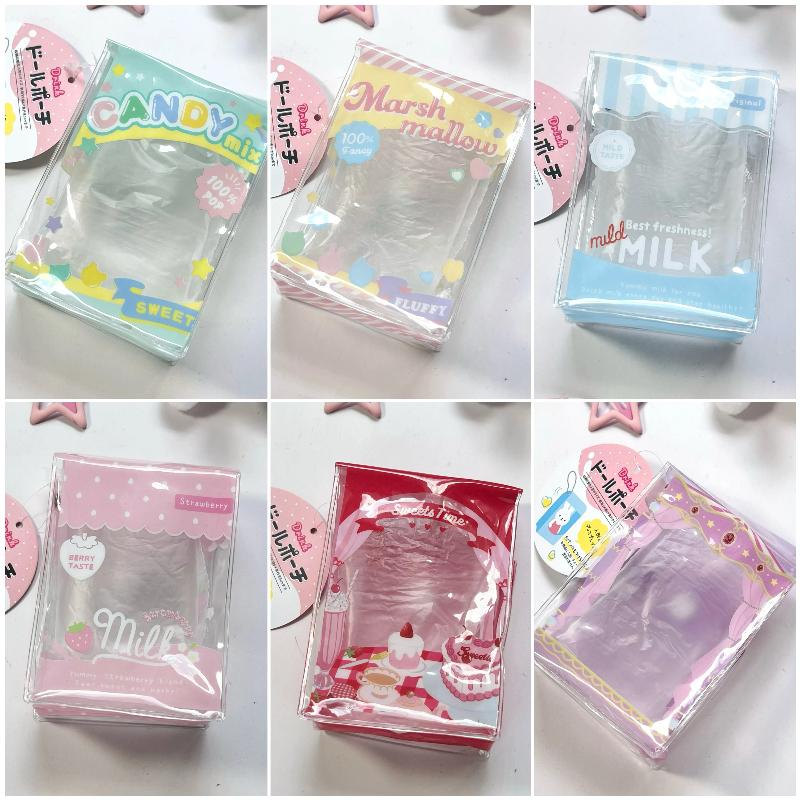 Kawaii Mini Doll Storage Bags with Keychain Cute Candy PVC Bag Transparent Display Bag for Girls Gifts Kids Toys Organization