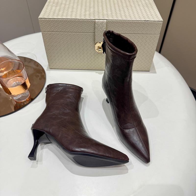 Fashion Winter Fashion Pointed Toe Ankle Boots Women Zippers Thick Heels Shoes Street Style Banquet Party Short Botas Mujer