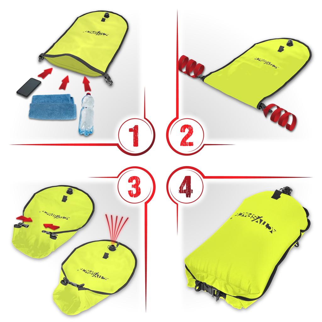 3-in-1 aufblasbare Sicherheitsboje, Trockentasche + Rucksack - grün