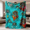2026 Latest Flannel Blanket 1pc Turquoise Blue & Turquoise Feather Dreamcatcher Blanket UltraSoft Plush AllSeason Bedspread with Turquoise Black White