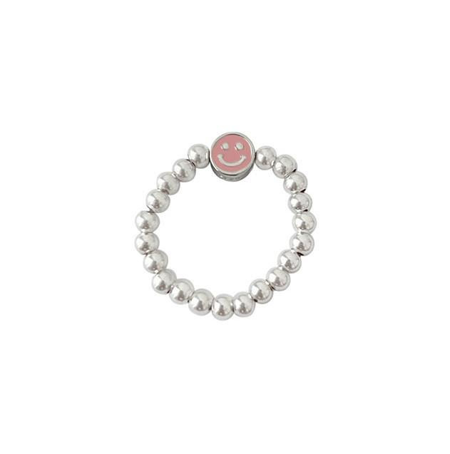 Elegant S925 Silver Smiley Face Charm Ring With Colorful Beads For Trendy Women