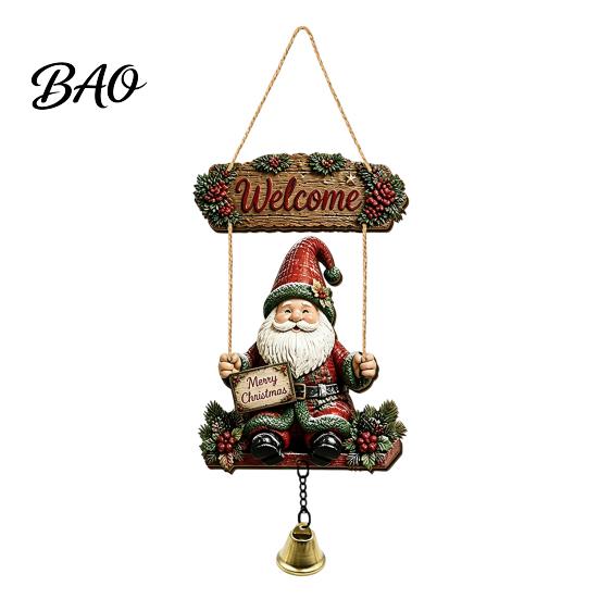 Outdoor Courtyard Decoration Wooden Gnome Door Hanger with Bell, Country Garden Welcome Sign Front Porch Hanging Swing Wall Plaque, Farmhouse Ornament