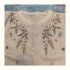 Women's Crew Neck Wool Cardigan Autumn/Winter Loose Fit with Rhinestone Embroidery Knit Cardigan Top