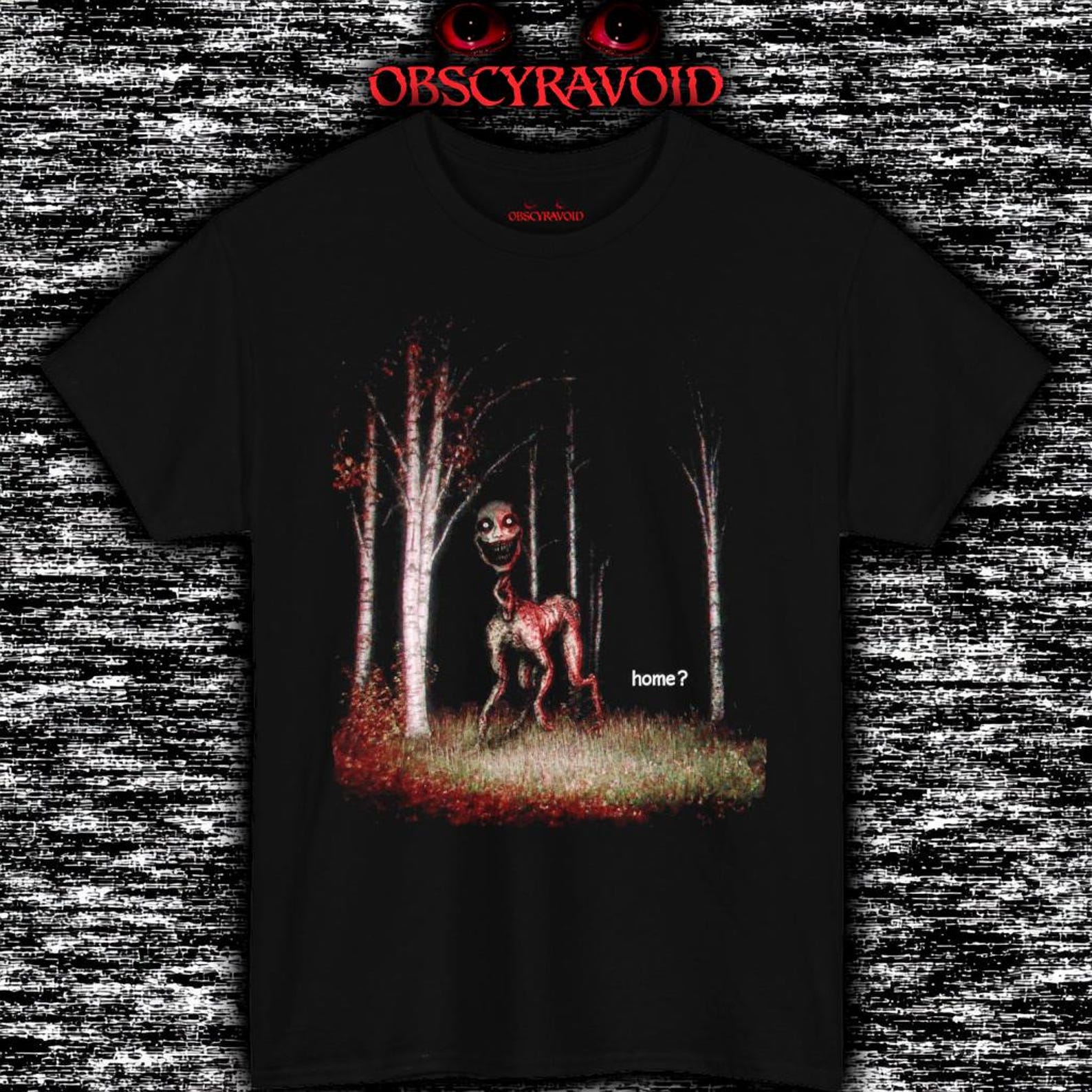 Home? T-Shirt Analog Horror Forest Creature Tee, Creepy Monster Graphic Shirt L