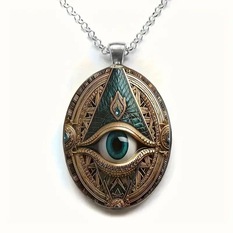Pendant Plated & Mosaic Elegant Oval Amulet Design Necklace