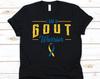 I Am A Gout Warrior Shirt, Gift For Podagra Survivor, Painful Form Of Arthritis, Inflammatory Arthritis, Swollen Joint, Yellow-Blue Ribbon