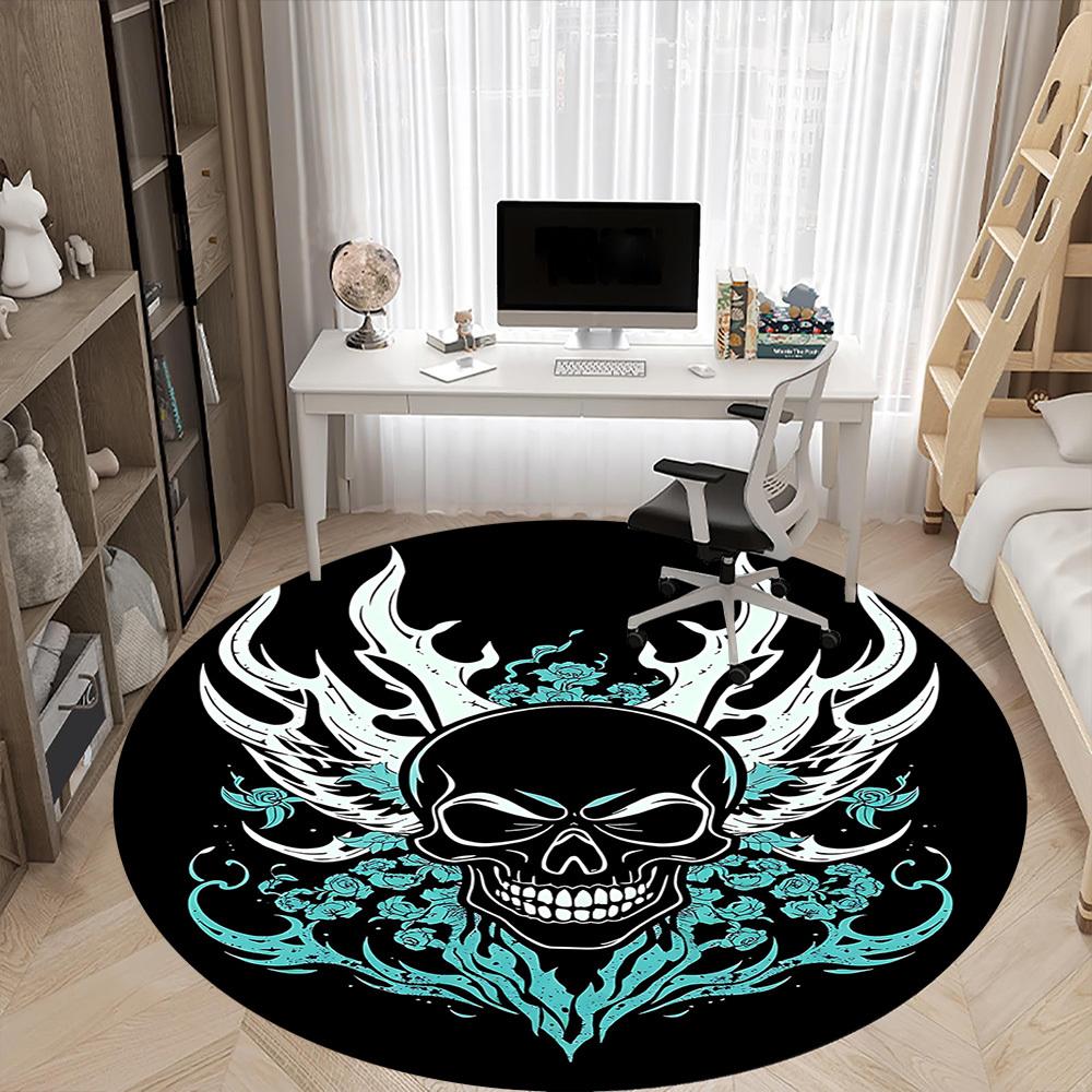 1pc Flame Skull Office Round Area Rug, Under Office Chairs Bedroom Living Room Home Decor, Room Deco